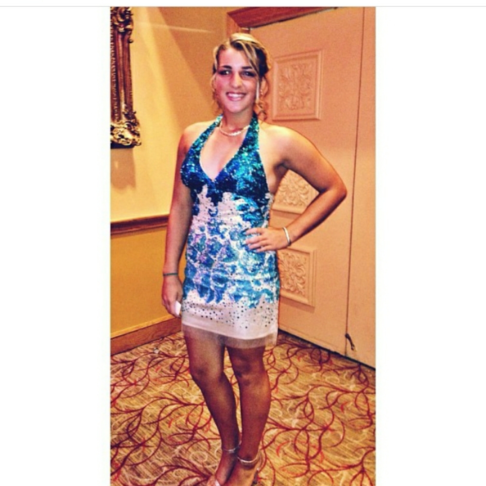 Turquoise embellished wedding/prom dress